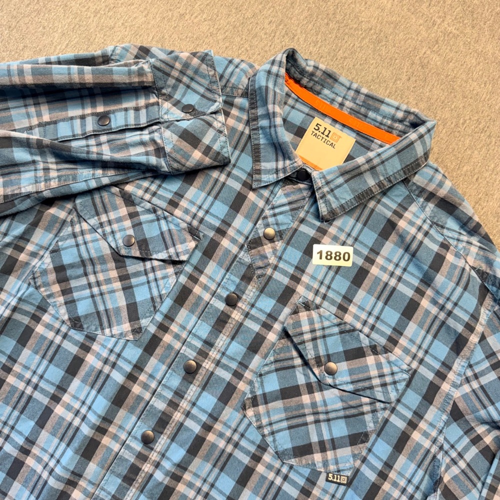 5.11 Tactical Mens Large Blue Plaid Long Sleeve Snap Front Utility Shirt